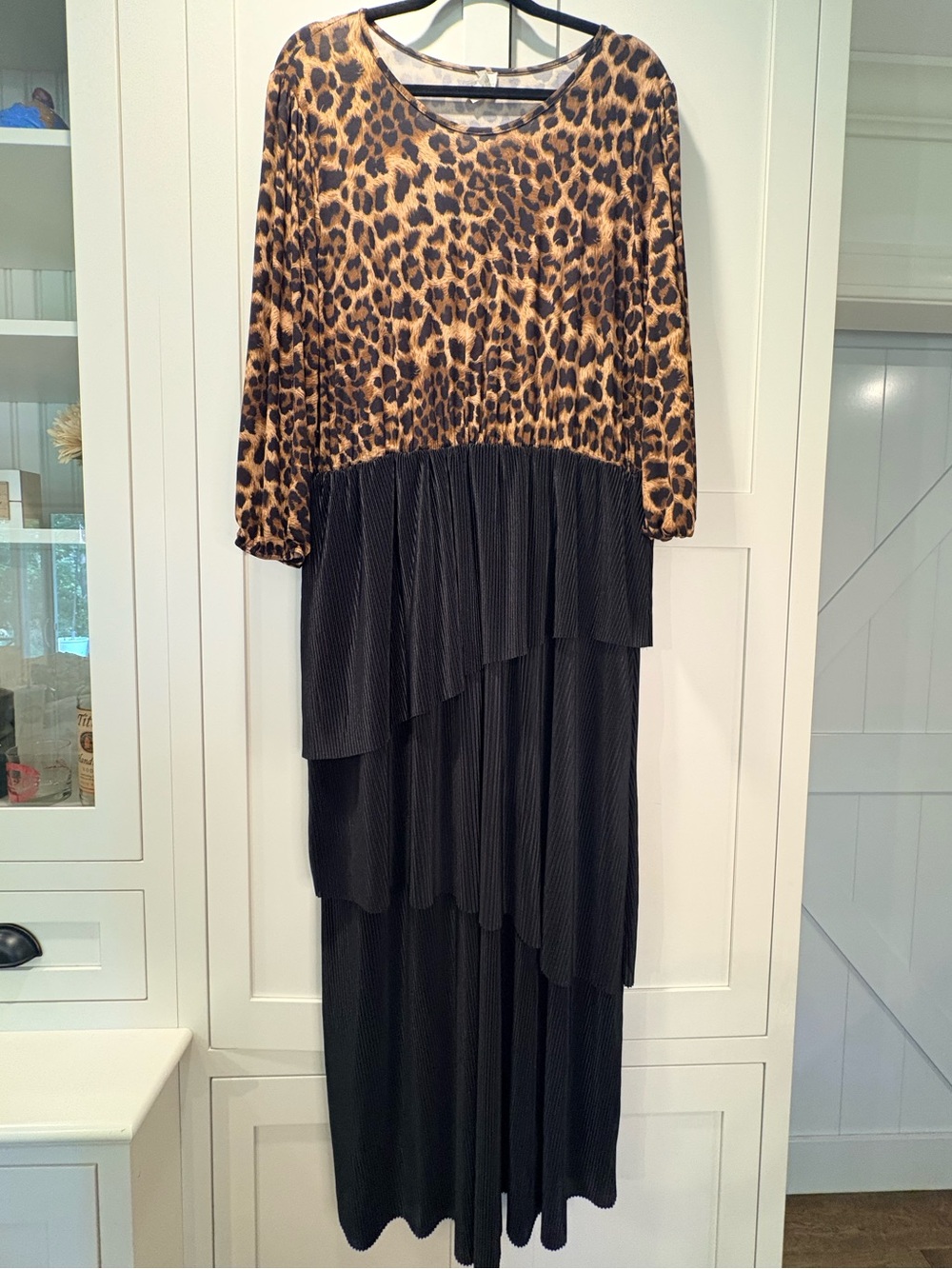 Leopard Print Top with Black Tiered Skirt Maxi Dress